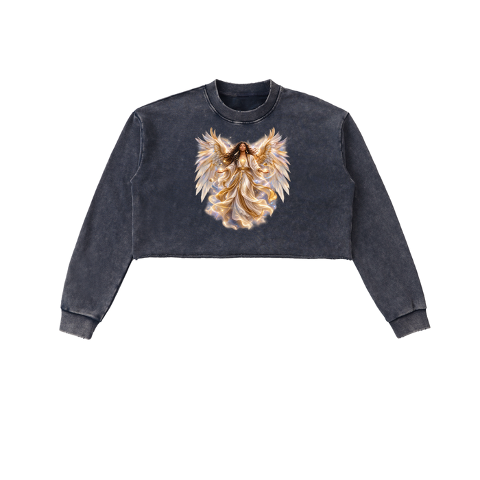 Jubiloré "Virtues" Snow Washed Raw Edge Cropped Sweatshirt