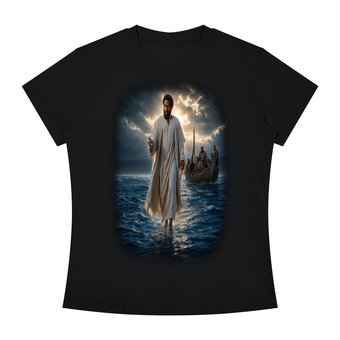 Jubiloré "Jesus Walks On Water" Women's Slim Fit Crewneck T-Shirt