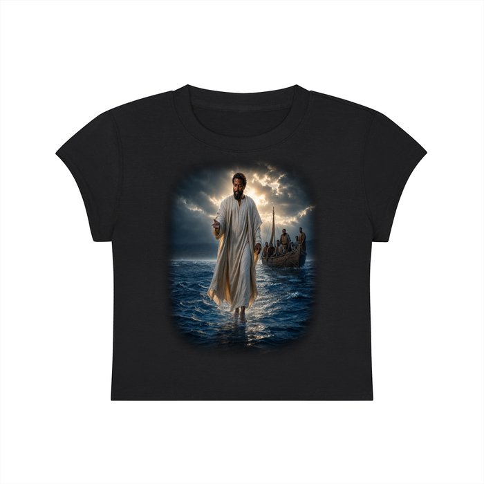 Jubiloré "Jesus Walks On Water" Women's Slim-Fit Cropped T-Shirt