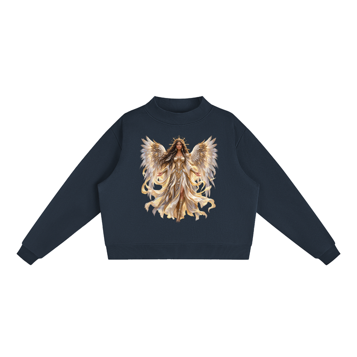 Jubiloré "Powers" Essential Fleece Mock-Neck Crew Sweatshirt