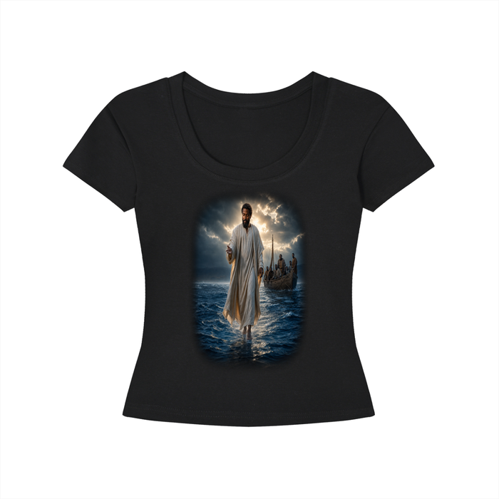 Jubiloré "Jesus Walks On Water" Women's Longline Slim-Fit T-Shirt
