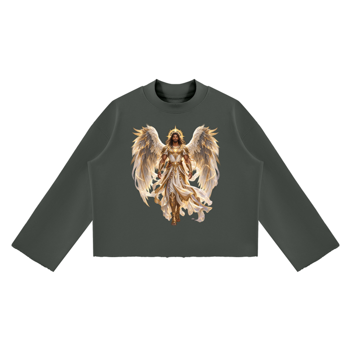 Jubilore "Powers" Unisex Mock Neck Raw Edge Boxy Sweatshirt