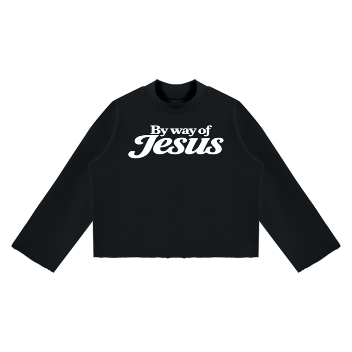 Jubilore Unisex Mock Neck Raw Edge Boxy Sweatshirt