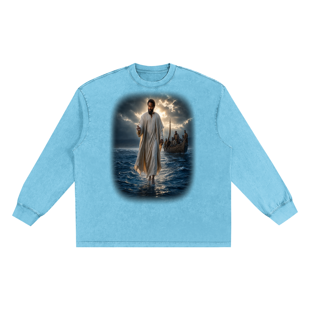 Jubilore "Jesus Walks On Water" Snow Washed Frayed Edge T-Shirt