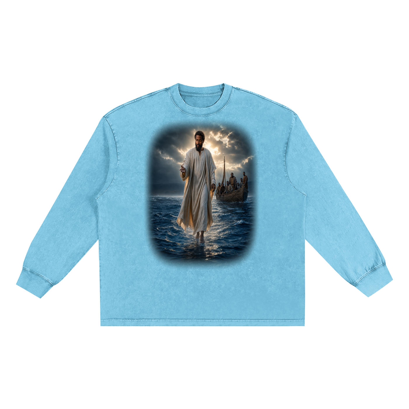 Jubilore "Jesus Walks On Water" Snow Washed Frayed Edge T-Shirt