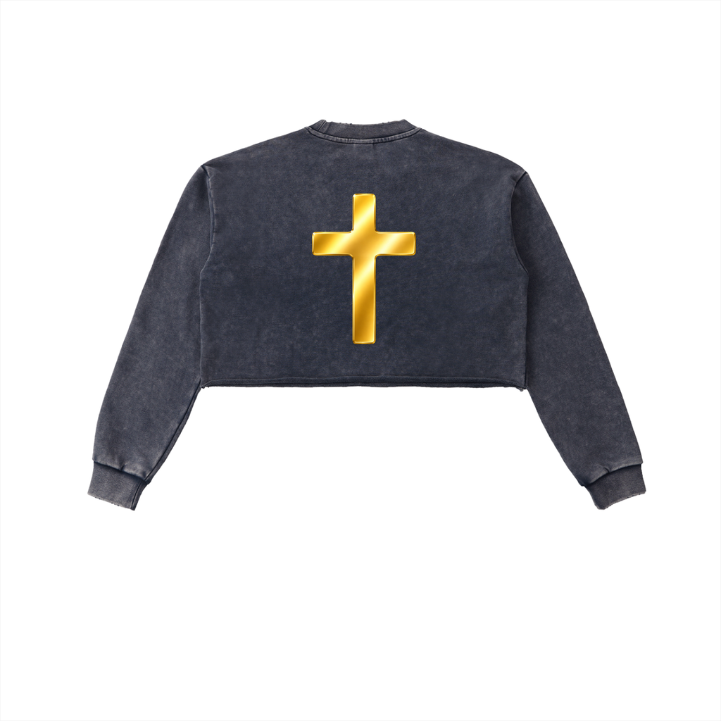 Jubiloré "BCA" Snow Washed Raw Edge Cropped Sweatshirt