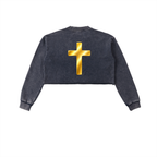 Jubiloré "BCA" Snow Washed Raw Edge Cropped Sweatshirt