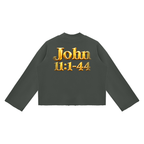 Jubiloré “Jesus Resurrects Lazarus” Unisex Mock Neck Raw Edge Boxy Sweatshirt