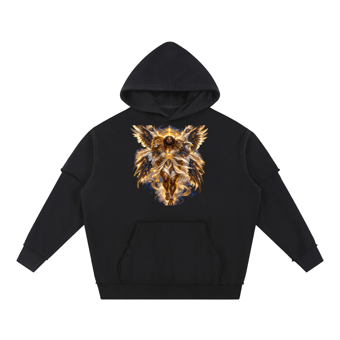 Jubilore Cherubim Snow Washed Raw Edge Double Layered Hoodie