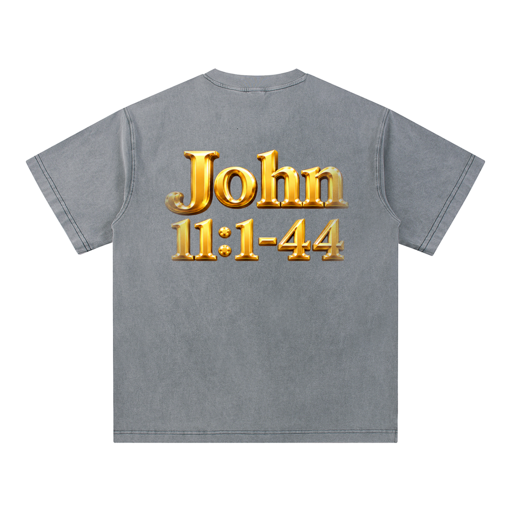 Jubiloré “Jesus Resurrects Lazarus” Snow Washed V-Neck Cotton T-Shirt
