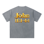 Jubiloré “Jesus Resurrects Lazarus” Snow Washed V-Neck Cotton T-Shirt