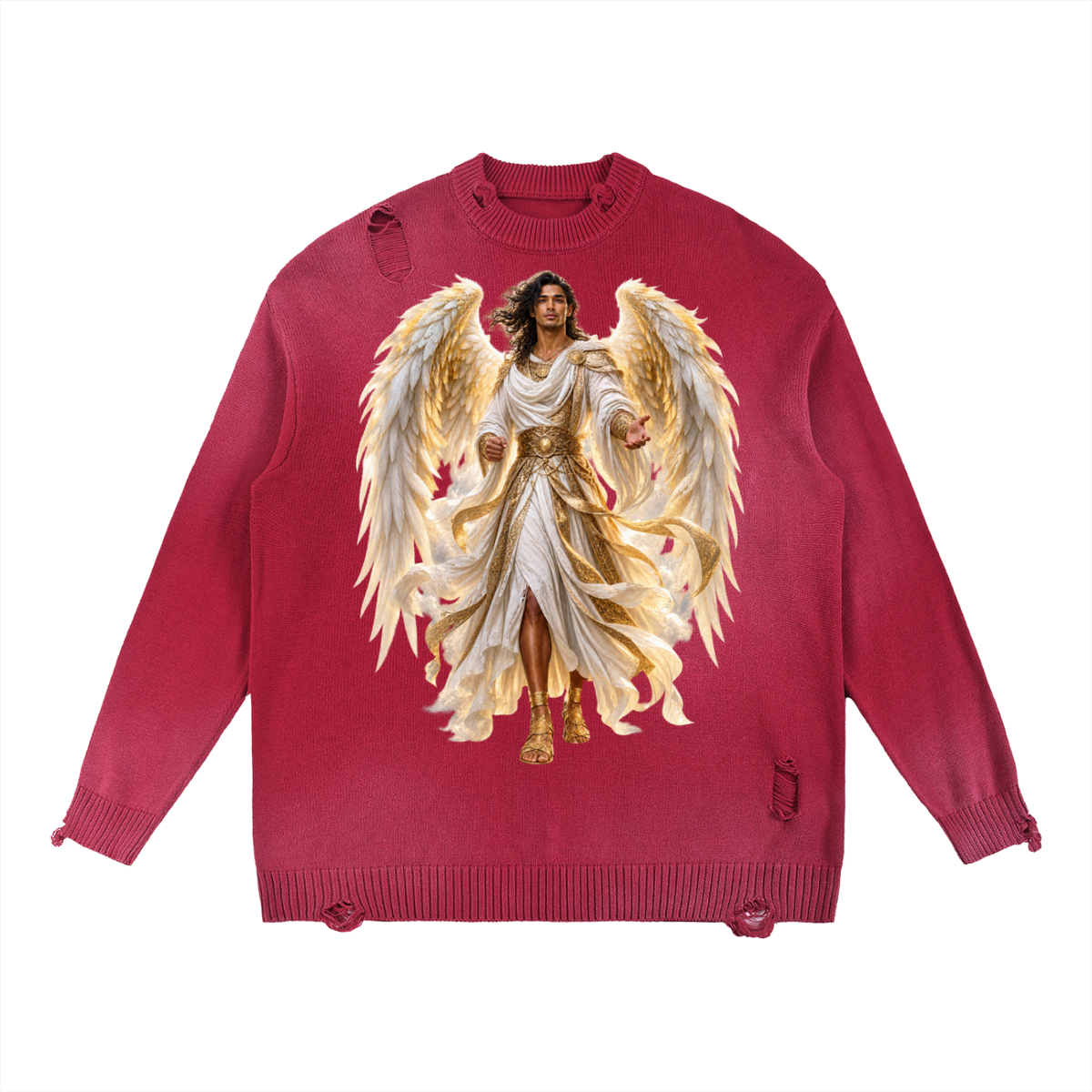 Jubilore "Gabriel" Sun Fade Distressed Ripped Crewneck sweater