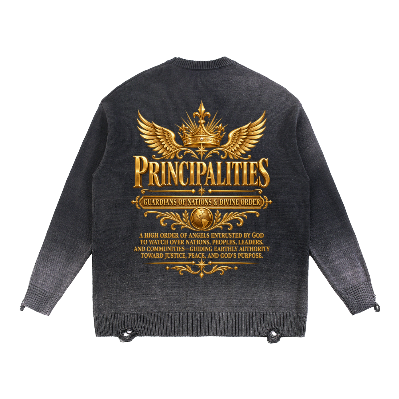 Jubilore "Principalities" Sun Fade Distressed Ripped Crewneck sweater