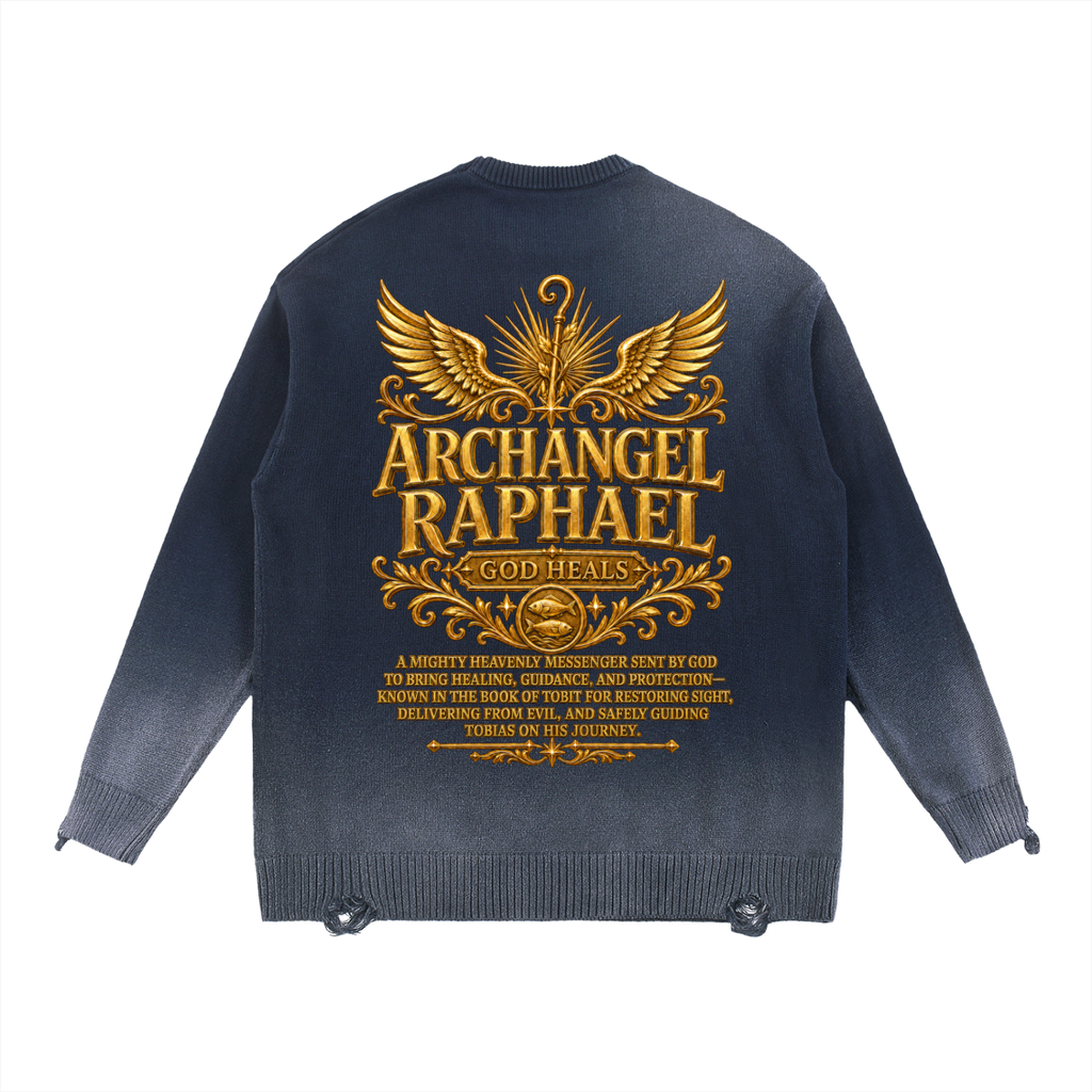 Jubilore "Raphael" Sun Fade Distressed Ripped Crewneck sweater