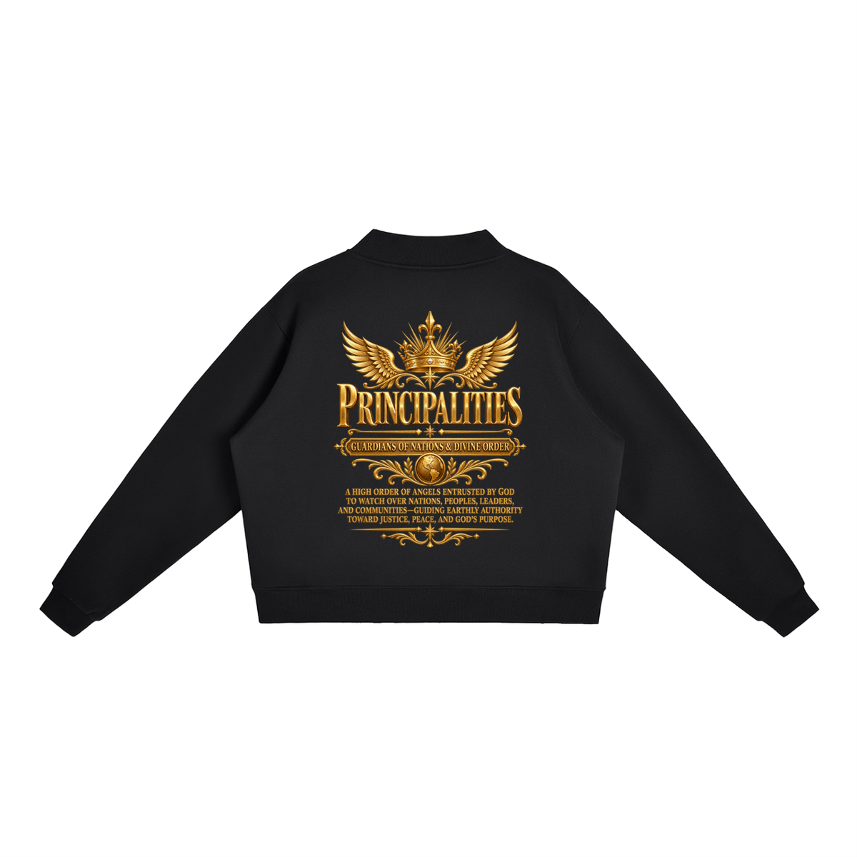 Jubiloré "Principalities" Essential Fleece Mock-Neck Crew Sweatshirt