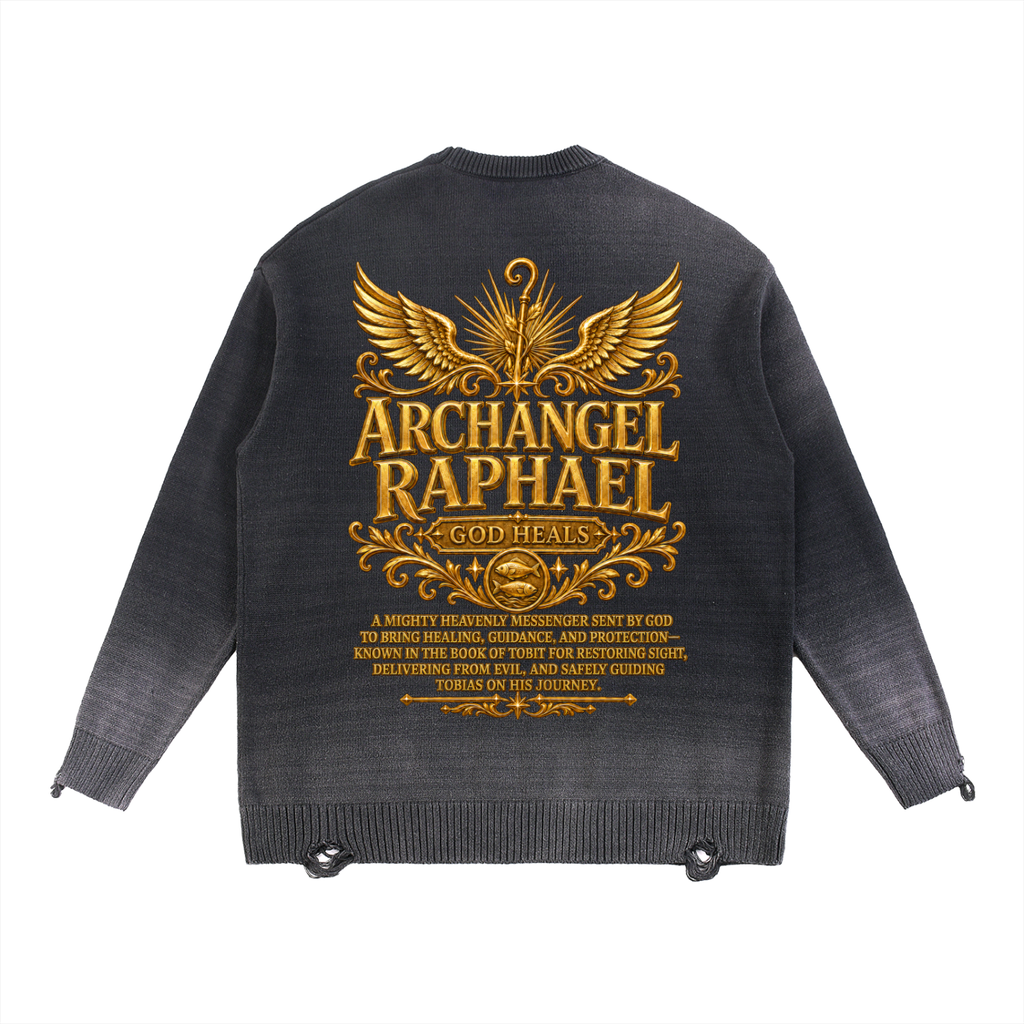 Jubilore "Raphael" Sun Fade Distressed Ripped Crewneck sweater