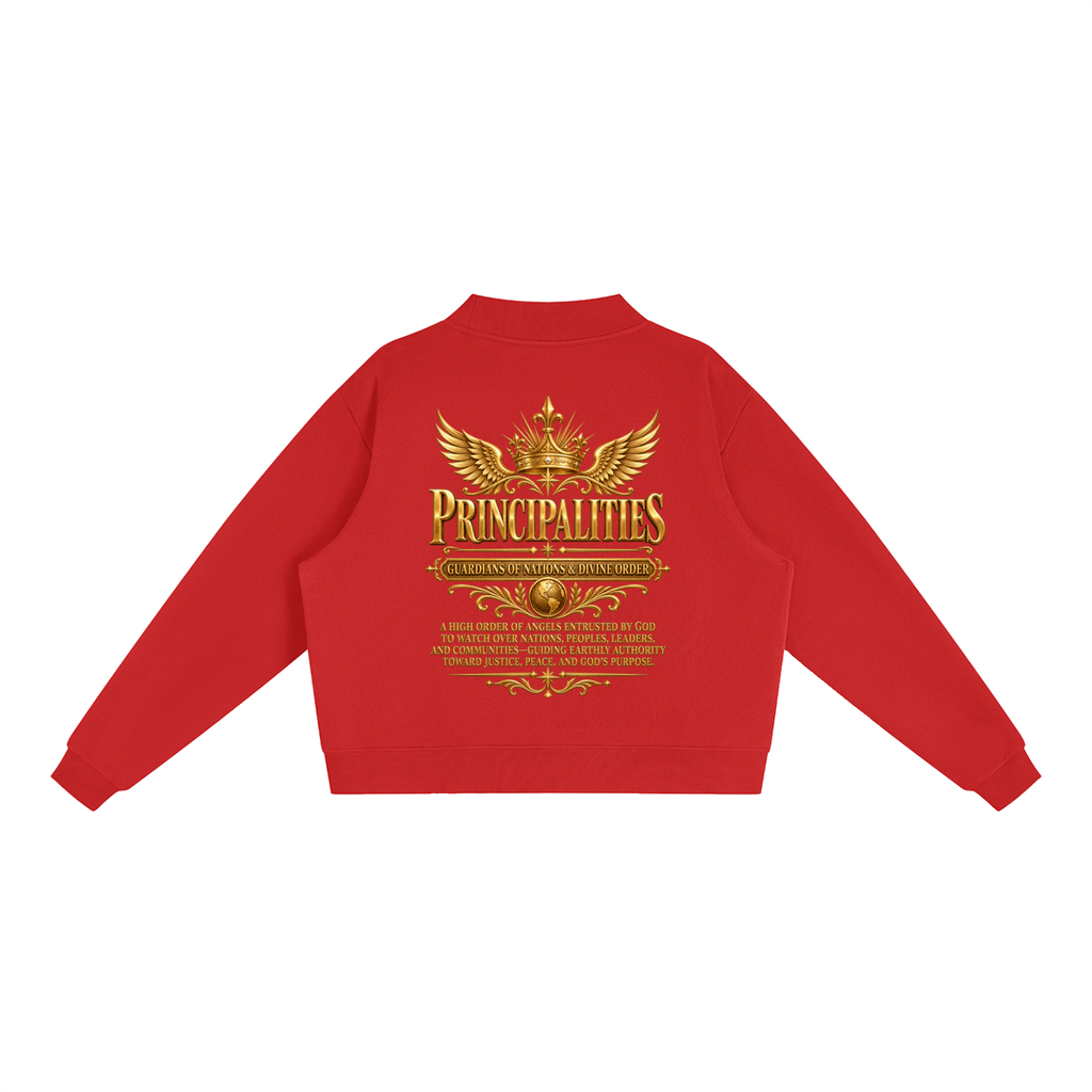 Jubiloré "Principalities" Essential Fleece Mock-Neck Crew Sweatshirt