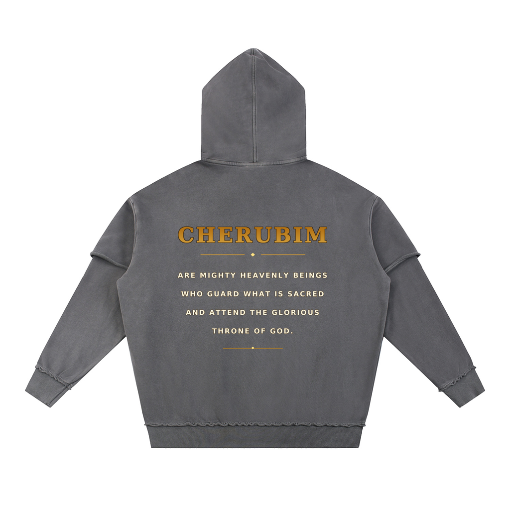 Jubilore Cherubim Snow Washed Raw Edge Double Layered Hoodie