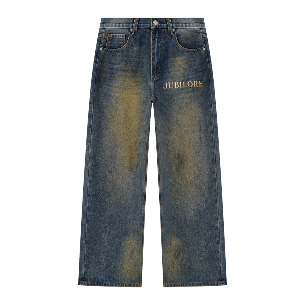 Jubilore Men's Vintage Wash Wide Leg Denim Jeans