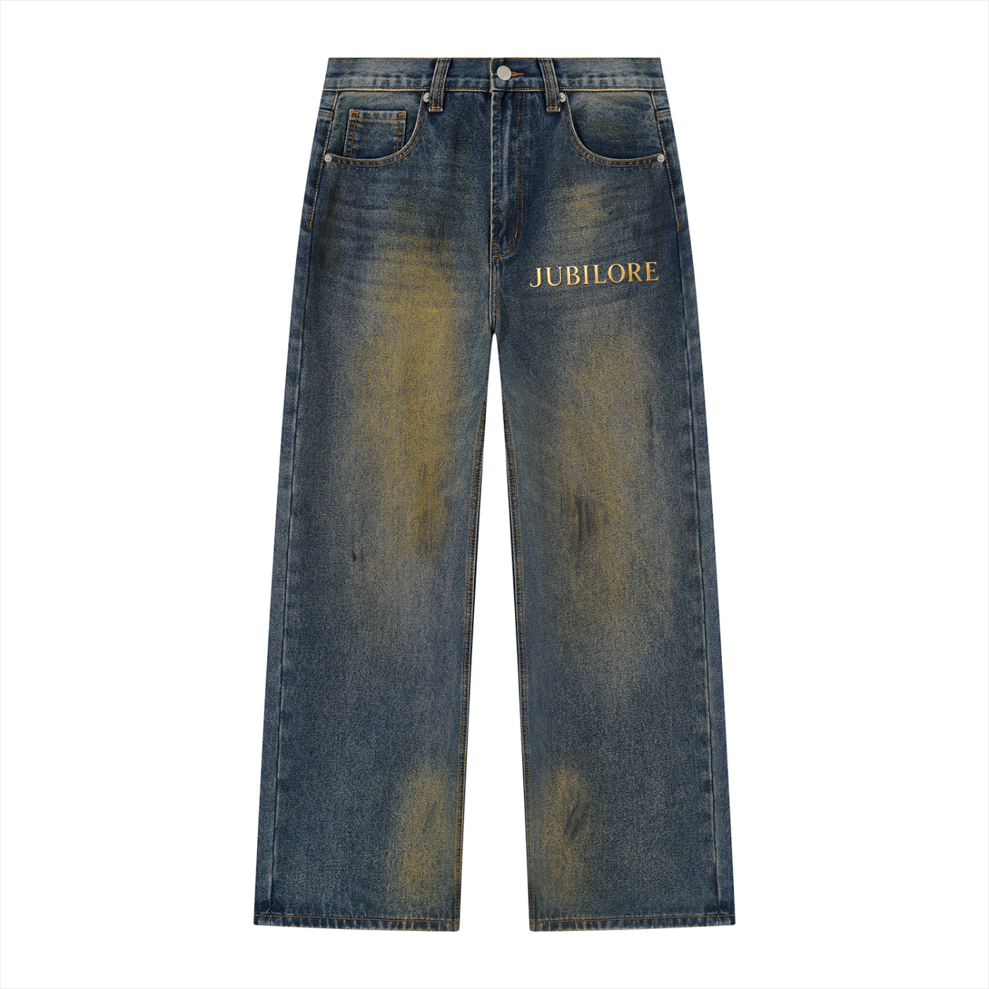 Jubilore Men's Vintage Wash Wide Leg Denim Jeans