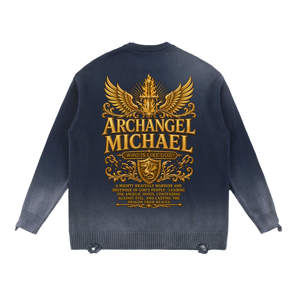 Jubilore "Michael" Sun Fade Distressed Ripped Crewneck sweater