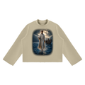 Jubilore "Jesus Walks On Water" Unisex Mock Neck Raw Edge Boxy Sweatshirt