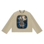 Jubilore "Jesus Walks On Water" Unisex Mock Neck Raw Edge Boxy Sweatshirt