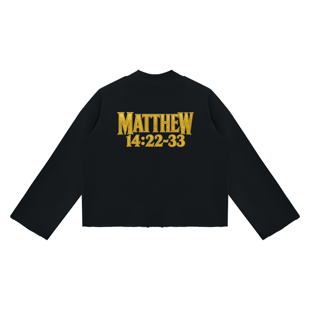 Jubilore "Jesus Walks On Water" Unisex Mock Neck Raw Edge Boxy Sweatshirt