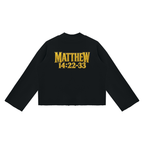 Jubilore "Jesus Walks On Water" Unisex Mock Neck Raw Edge Boxy Sweatshirt