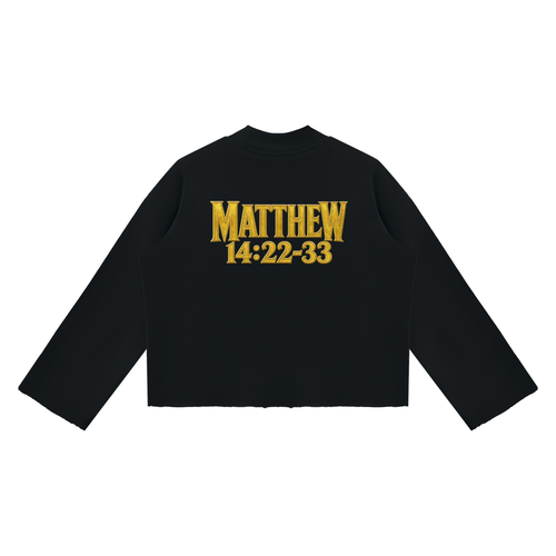 Jubilore "Jesus Walks On Water" Unisex Mock Neck Raw Edge Boxy Sweatshirt