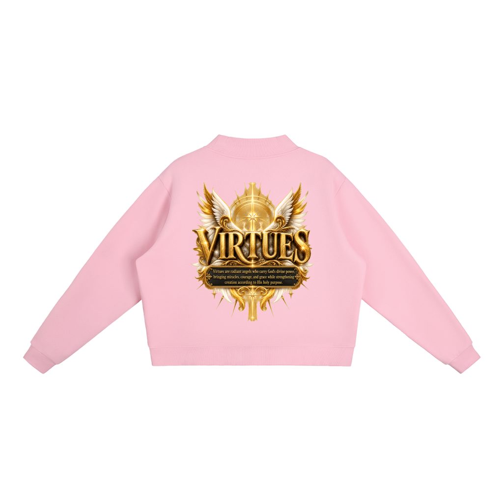 Jubiloré "Virtues" Essential Fleece Mock-Neck Crew Sweatshirt