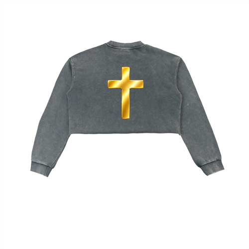 Jubiloré "BCA" Snow Washed Raw Edge Cropped Sweatshirt