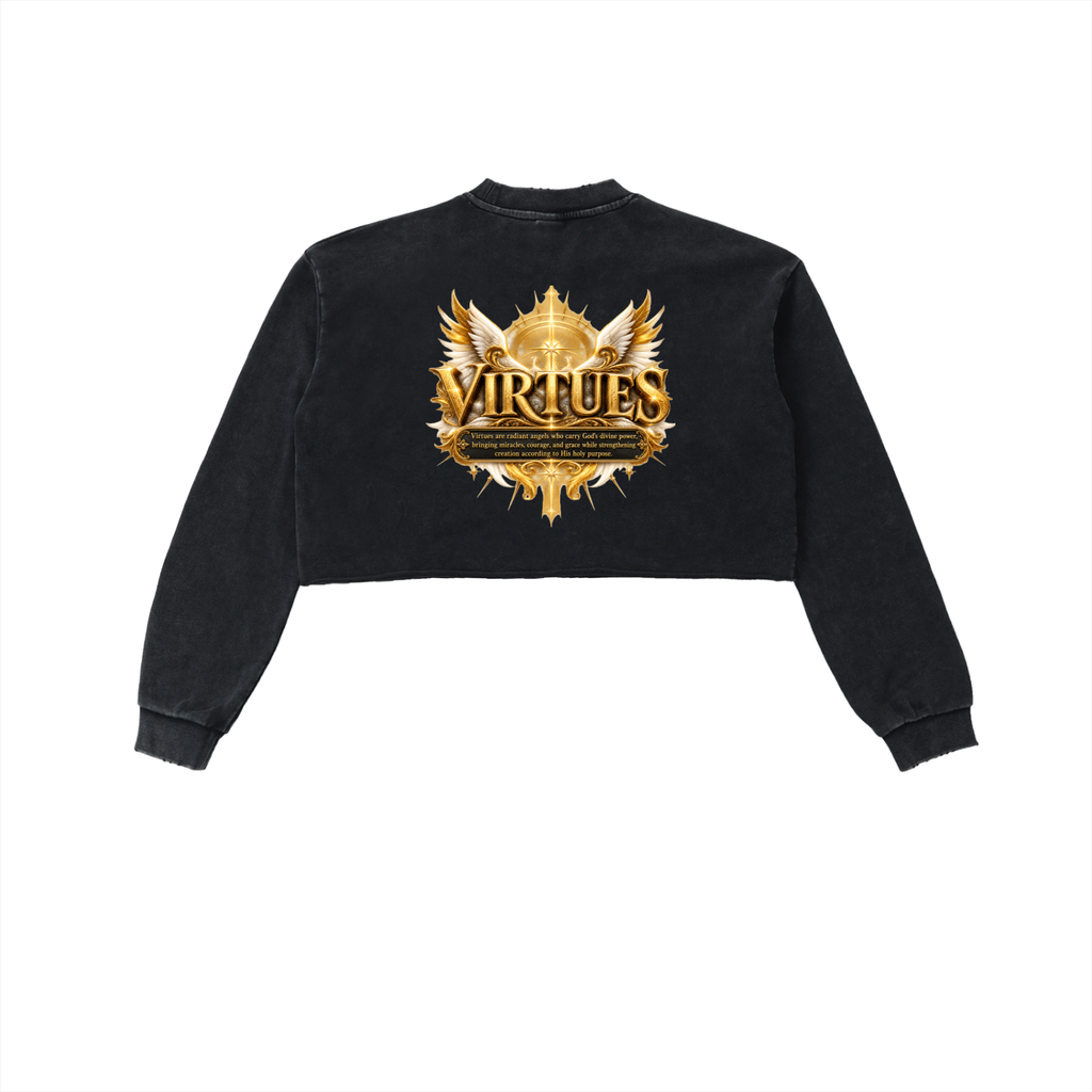 Jubiloré "Virtues" Snow Washed Raw Edge Cropped Sweatshirt