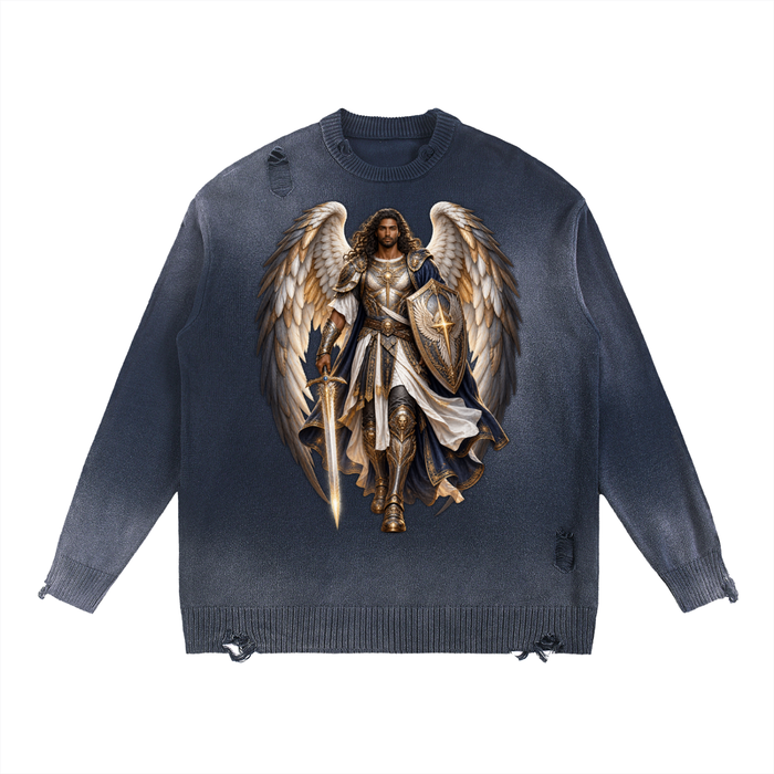 Jubilore "Michael" Sun Fade Distressed Ripped Crewneck sweater