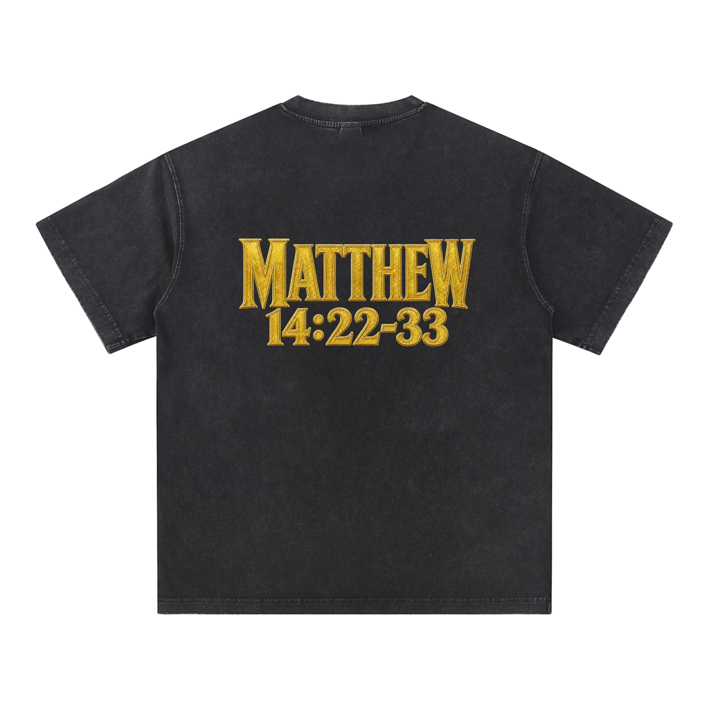 Jubilore "Jesus Walks On Water" Snow Washed V-Neck Cotton T-Shirt