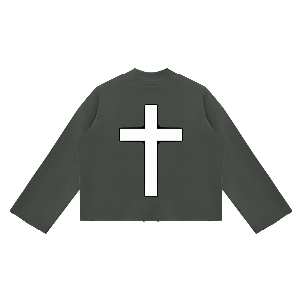 Jubilore Unisex Mock Neck Raw Edge Boxy Sweatshirt