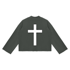 Jubilore Unisex Mock Neck Raw Edge Boxy Sweatshirt