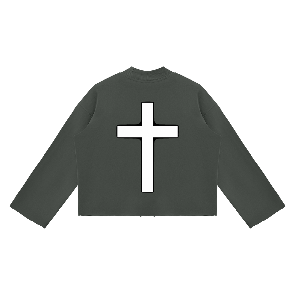 Jubilore Unisex Mock Neck Raw Edge Boxy Sweatshirt