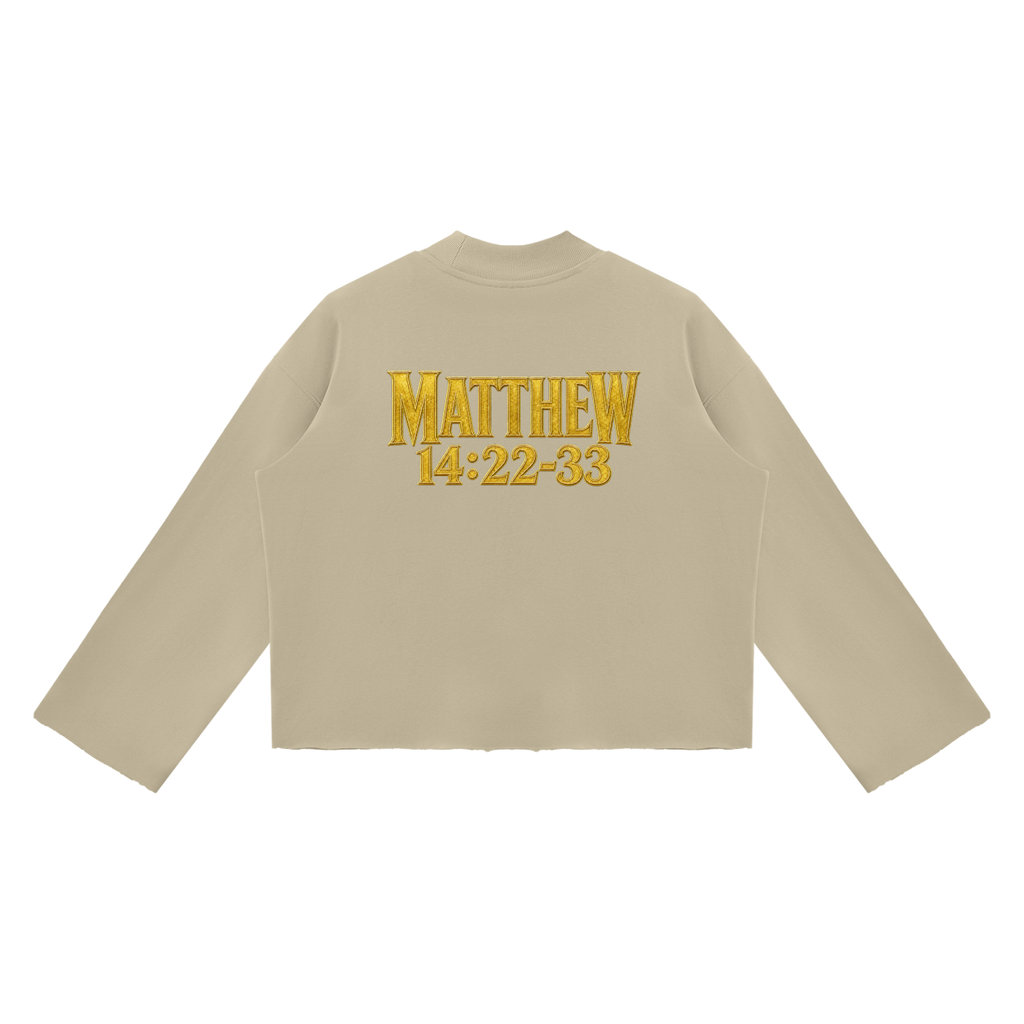 Jubilore "Jesus Walks On Water" Unisex Mock Neck Raw Edge Boxy Sweatshirt