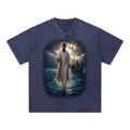 Jubilore "Jesus Walks On Water" Snow Washed V-Neck Cotton T-Shirt