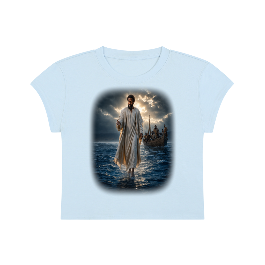 Jubiloré "Jesus Walks On Water" Women's Slim-Fit Cropped T-Shirt