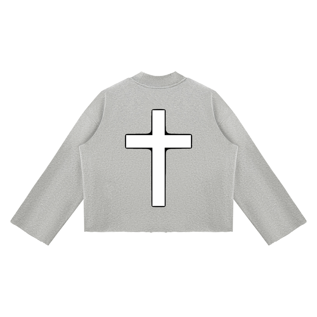 Jubilore Unisex Mock Neck Raw Edge Boxy Sweatshirt