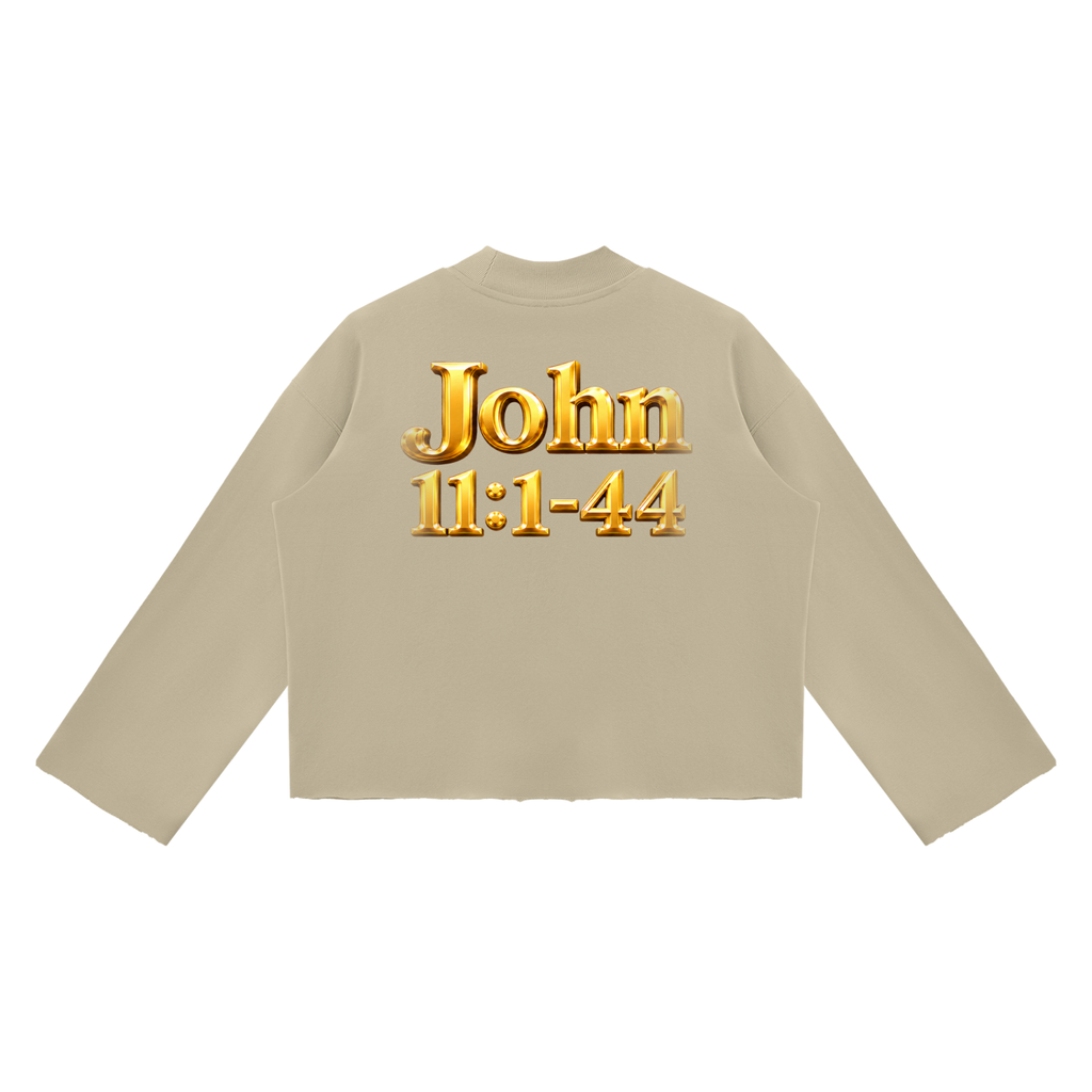 Jubiloré “Jesus Resurrects Lazarus” Unisex Mock Neck Raw Edge Boxy Sweatshirt