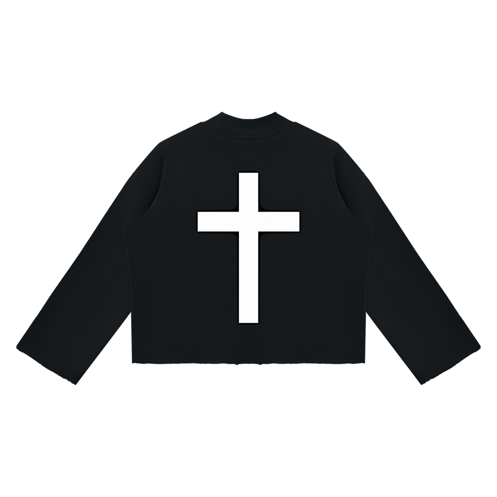 Jubilore Unisex Mock Neck Raw Edge Boxy Sweatshirt
