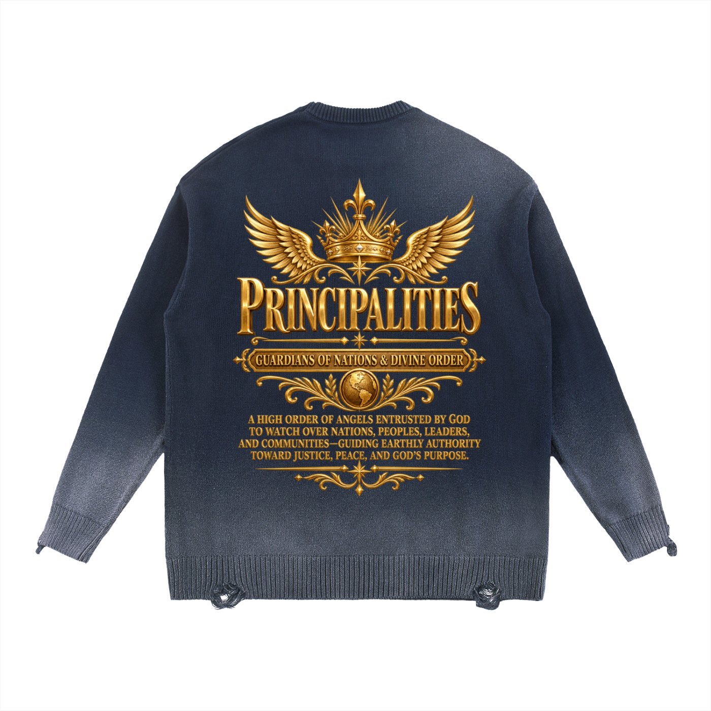 Jubilore "Principalities" Sun Fade Distressed Ripped Crewneck sweater