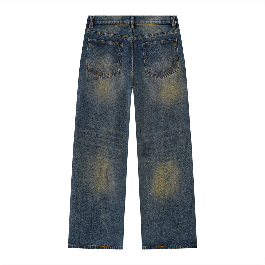 Jubilore Men's Vintage Wash Wide Leg Denim Jeans