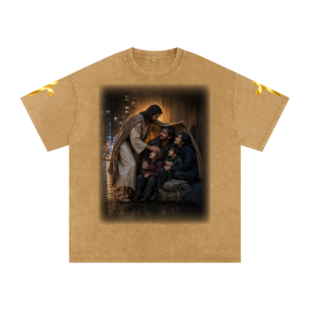 Jubilore "Christ Saves" Snow Washed Oversized Cotton T-Shirt
