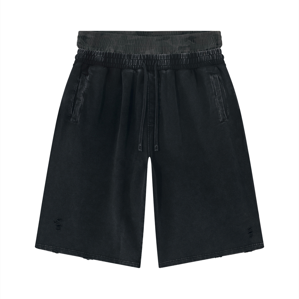 Jubilore Unisex Vintage Wash Distressed Wide Leg Shorts