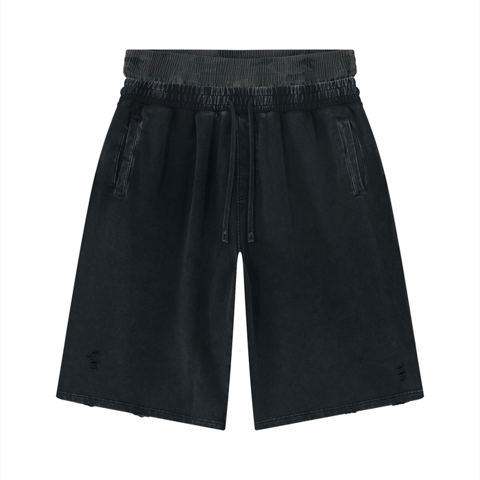 Jubilore Unisex Vintage Wash Distressed Wide Leg Shorts
