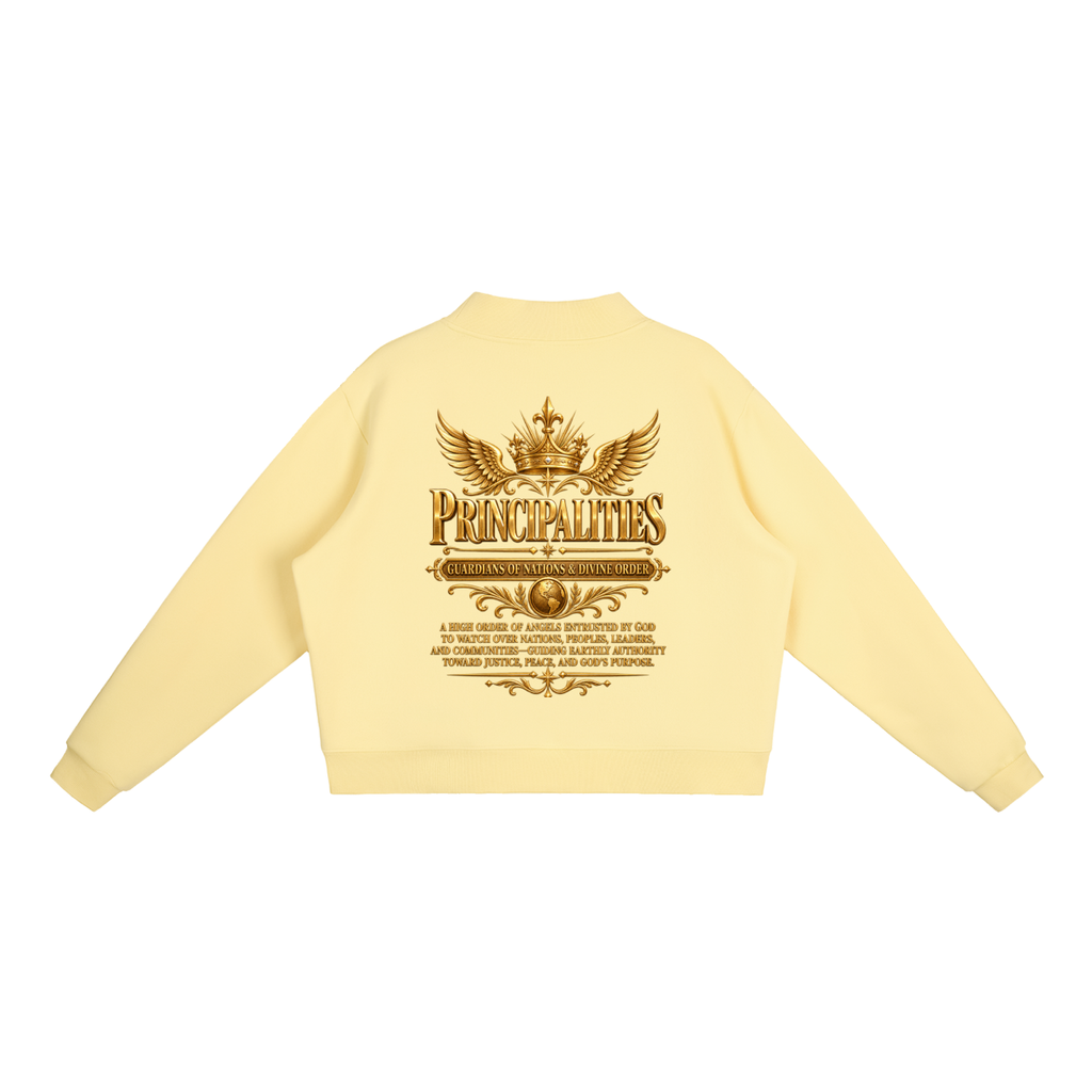 Jubiloré "Principalities" Essential Fleece Mock-Neck Crew Sweatshirt